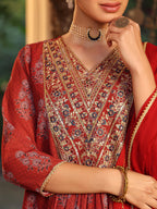 Janasya Dark Georgette Yoke Embroidery A-Line Kurta Set - Distacart