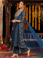 Janasya Dark Georgette Ajrakh Anarkali Kurta Set - Distacart