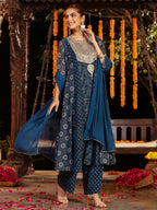 Janasya Dark Georgette Ajrakh Anarkali Kurta Set - Distacart