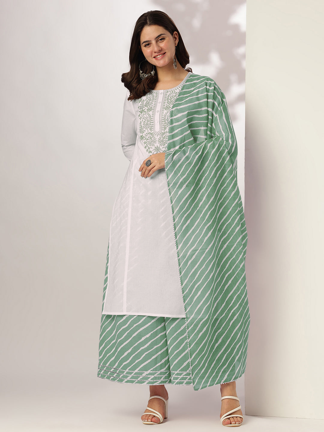 Janasya Light Cotton Yoke Embroidery Straight Kurta Set - Distacart