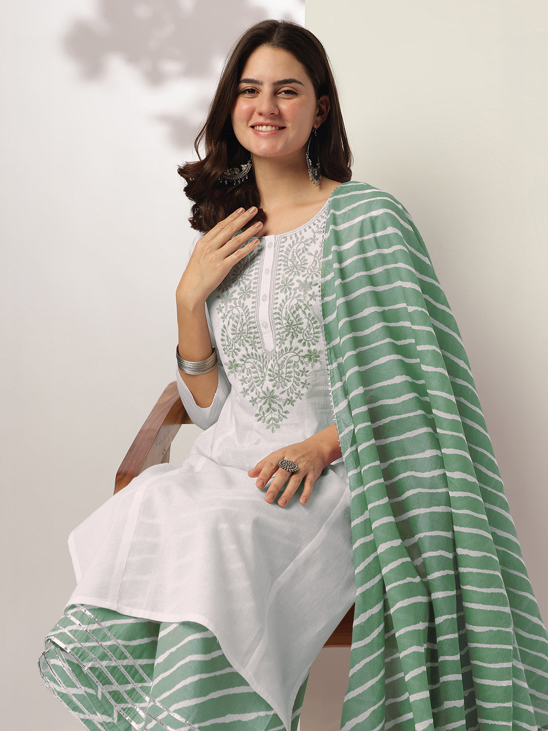 Janasya Light Cotton Yoke Embroidery Straight Kurta Set - Distacart