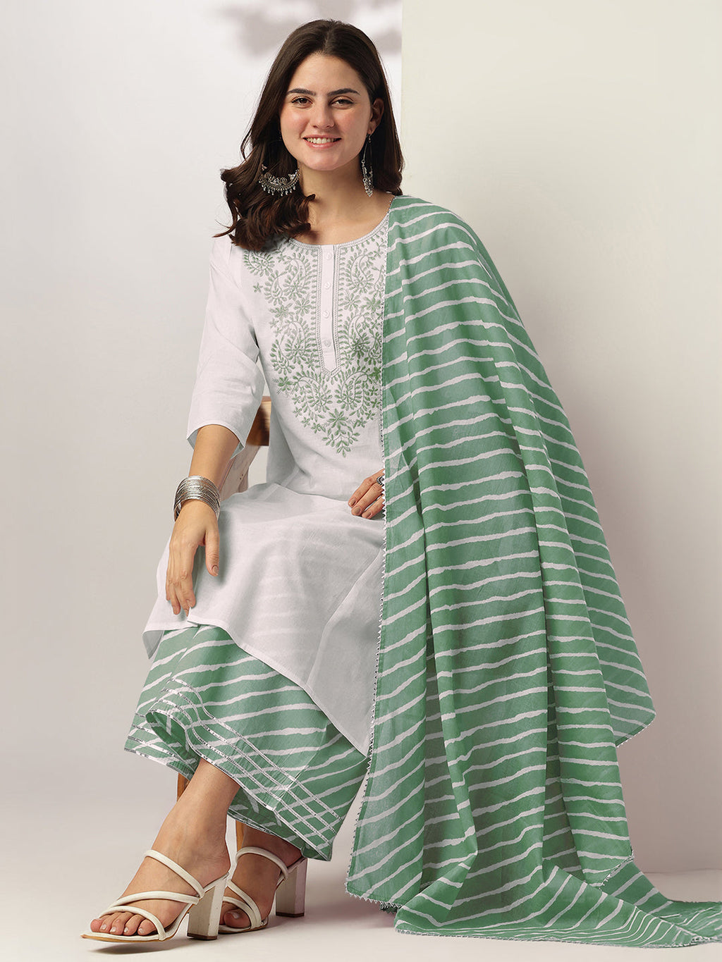 Janasya Light Cotton Yoke Embroidery Straight Kurta Set - Distacart
