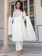 Janasya Light Cotton Yoke Embroidery A-Line Kurta Set