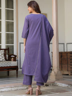 Janasya Dark Cotton Embroidered A-Line Kurta Set - Distacart