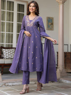 Janasya Dark Cotton Embroidered A-Line Kurta Set - Distacart