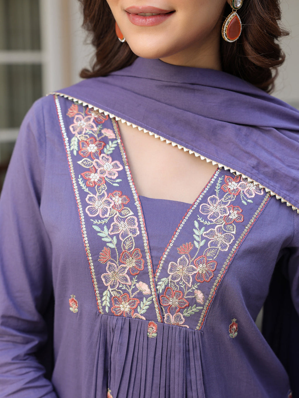Janasya Dark Cotton Embroidered A-Line Kurta Set - Distacart