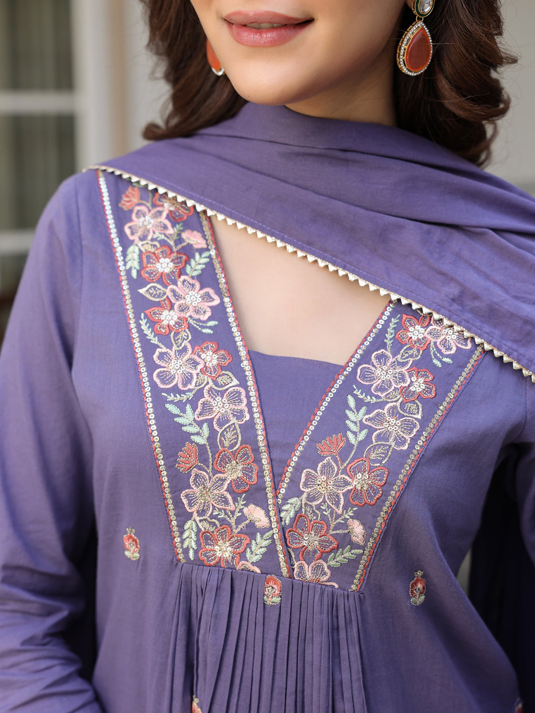 Janasya Dark Cotton Embroidered A-Line Kurta Set - Distacart