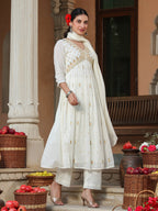 Janasya Light Cotton Embroidered A-Line Kurta Set