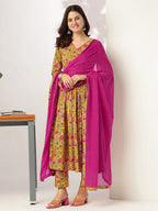 Janasya Bright Cotton Floral Angrakha Kurta Set - Distacart