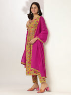 Janasya Bright Cotton Floral Angrakha Kurta Set - Distacart