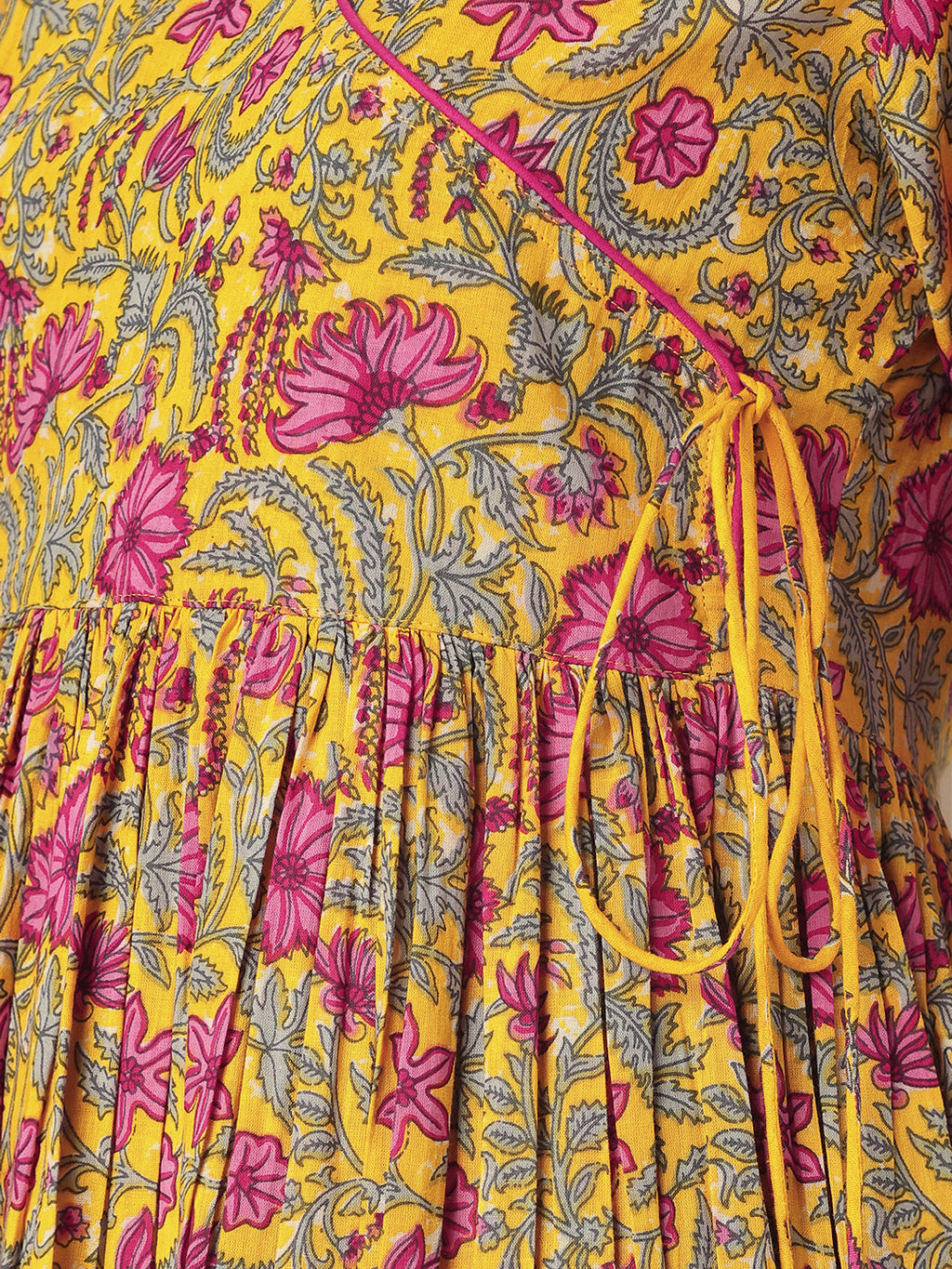 Janasya Bright Cotton Floral Angrakha Kurta Set - Distacart