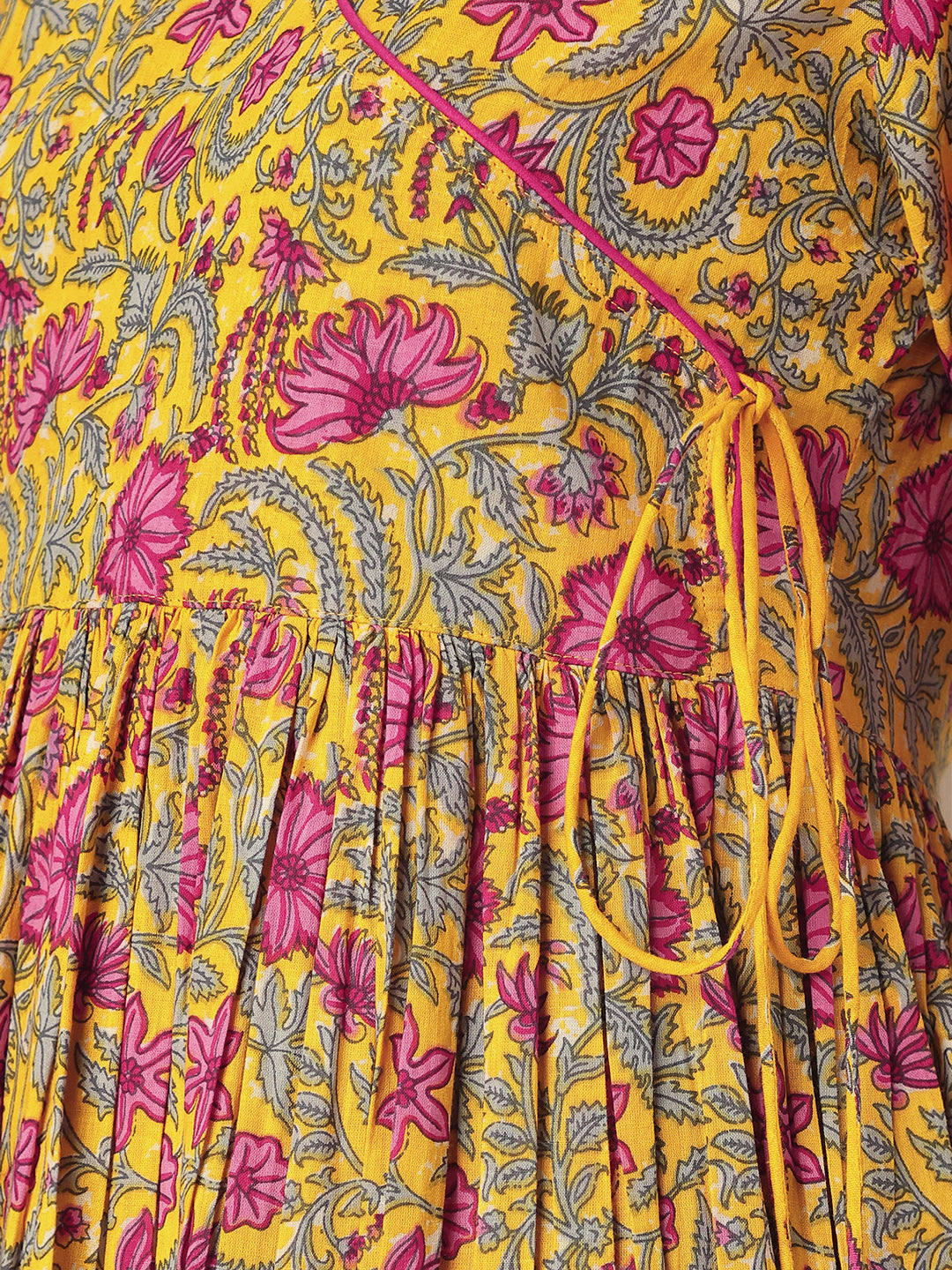 Janasya Bright Cotton Floral Angrakha Kurta Set - Distacart