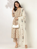Janasya Light Cotton Floral A-Line Kurta Set - Distacart