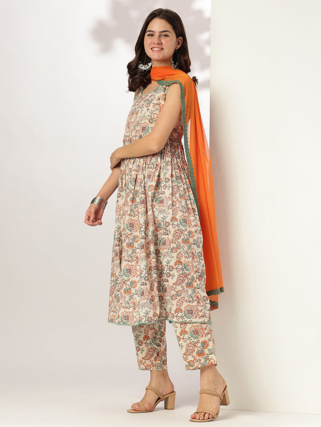 Janasya Light Cotton Floral A-Line Kurta Set - Distacart