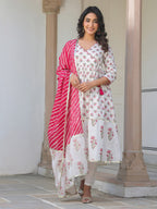 Janasya Light Cotton Floral Angrakha Kurta Set - Distacart