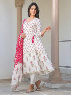 Janasya Light Cotton Floral Angrakha Kurta Set - Distacart
