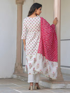 Janasya Light Cotton Floral Angrakha Kurta Set - Distacart