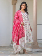 Janasya Light Cotton Floral Angrakha Kurta Set - Distacart