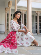 Janasya Light Cotton Floral Angrakha Kurta Set - Distacart