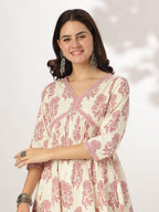Janasya Light Cotton Floral A-Line Kurta Set - Distacart