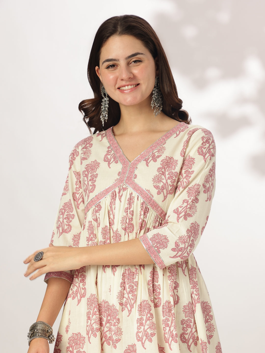 Janasya Light Cotton Floral A-Line Kurta Set - Distacart
