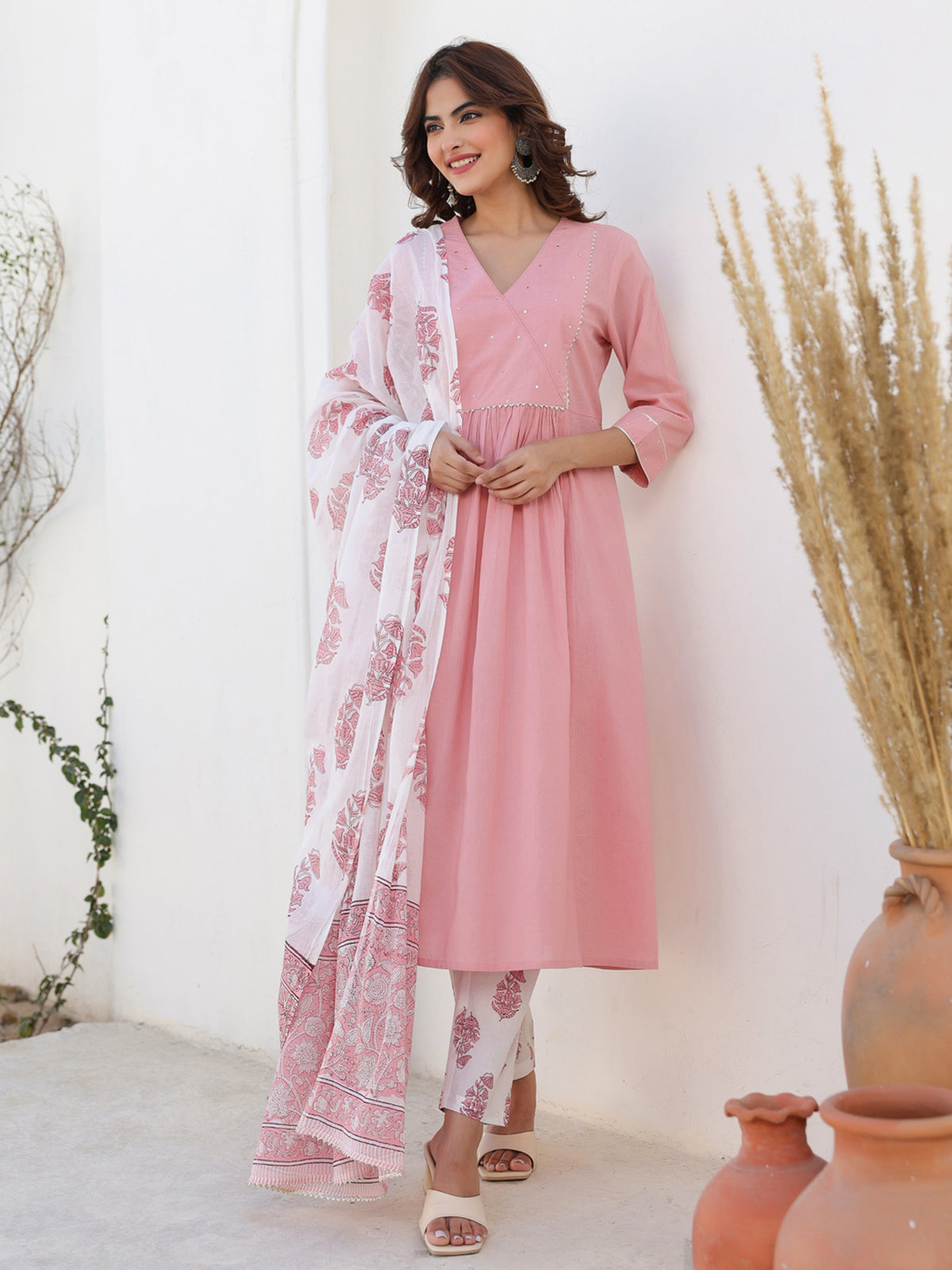 Janasya Light Cotton Embellished A-Line Kurta Set - Distacart