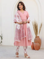 Janasya Light Cotton Embellished A-Line Kurta Set - Distacart