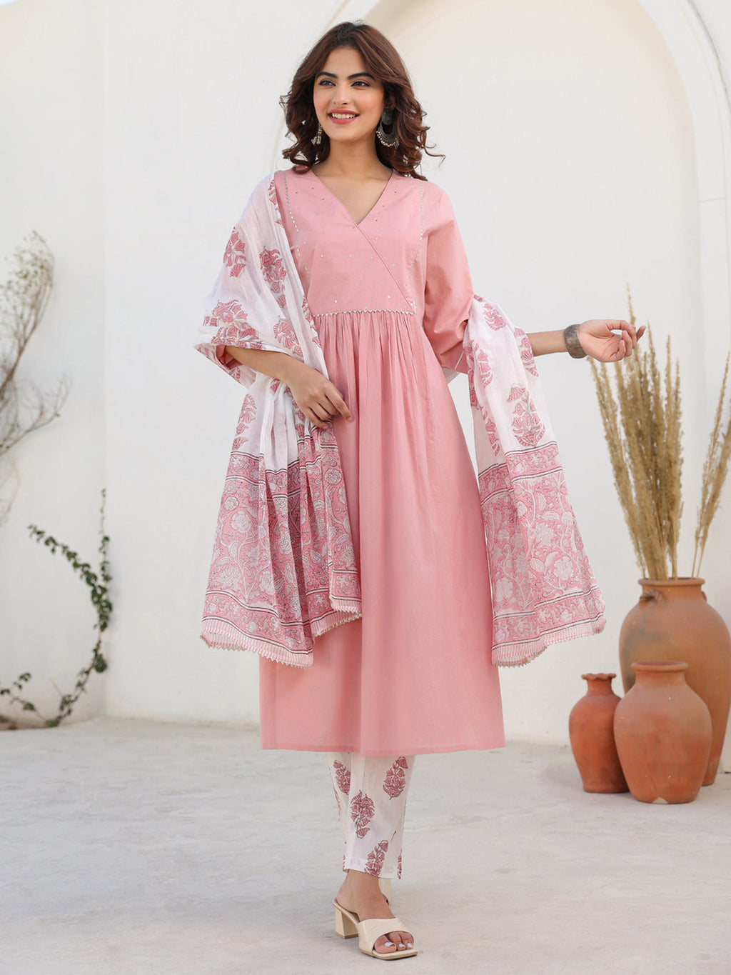 Janasya Light Cotton Embellished A-Line Kurta Set - Distacart