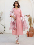 Janasya Light Cotton Embellished A-Line Kurta Set - Distacart