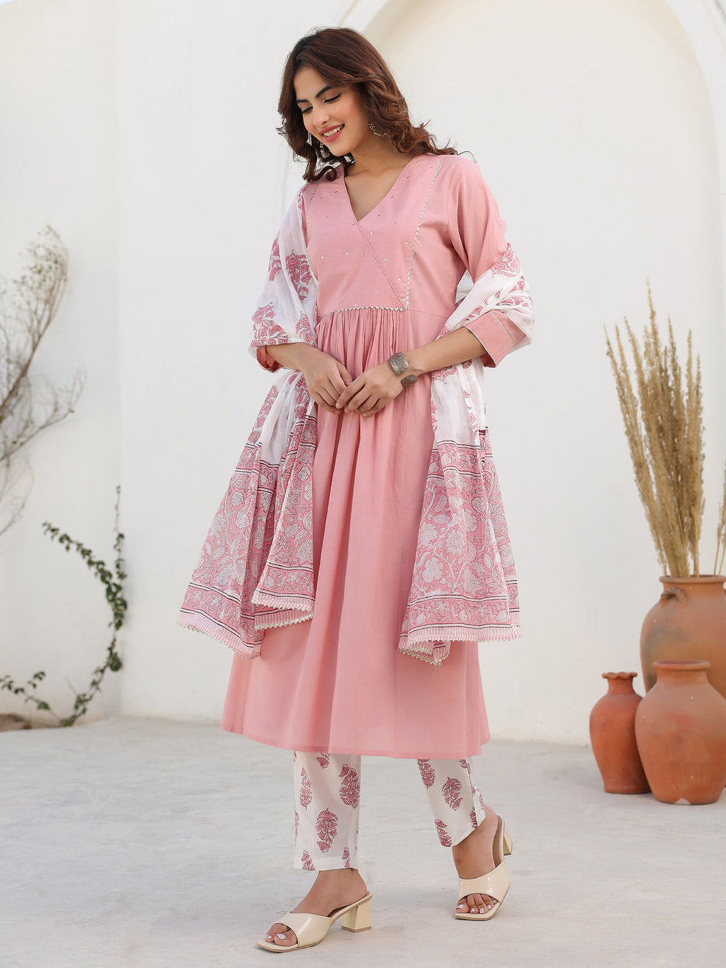 Janasya Light Cotton Embellished A-Line Kurta Set - Distacart