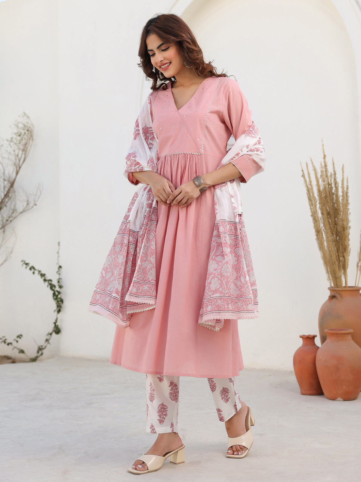 Janasya Light Cotton Embellished A-Line Kurta Set - Distacart