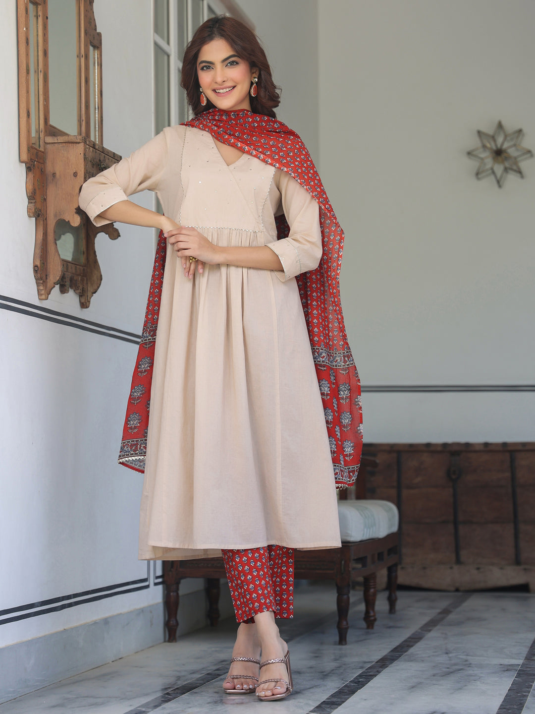 Janasya Light Cotton Solid A-Line Kurta Set - Distacart