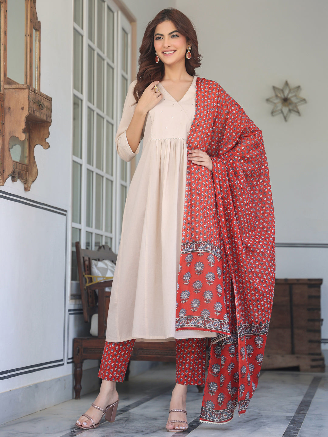 Janasya Light Cotton Solid A-Line Kurta Set - Distacart