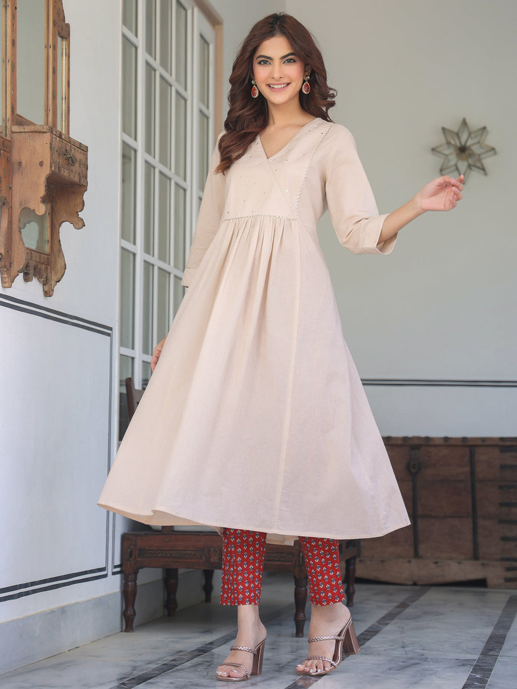Janasya Light Cotton Solid A-Line Kurta Set - Distacart