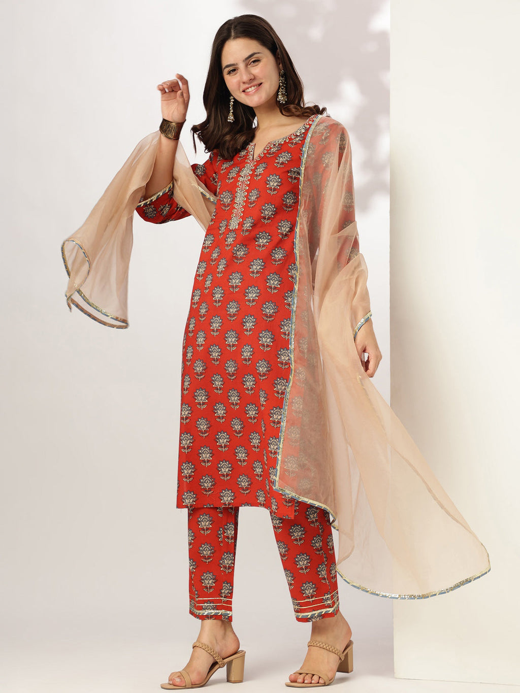 Janasya Bright Cotton Floral Straight Kurta Set - Distacart