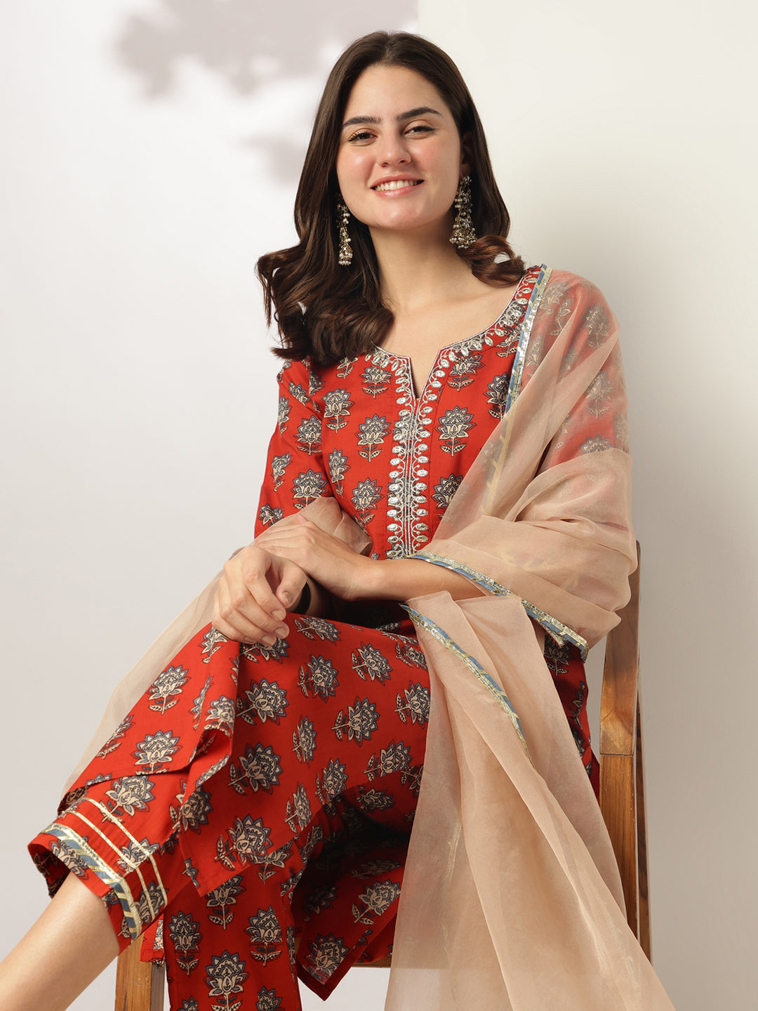 Janasya Bright Cotton Floral Straight Kurta Set - Distacart