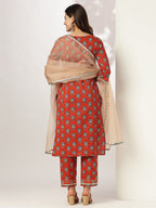 Janasya Bright Cotton Floral Straight Kurta Set - Distacart