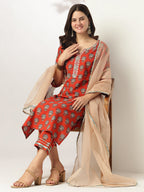 Janasya Bright Cotton Floral Straight Kurta Set - Distacart