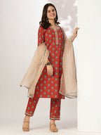 Janasya Bright Cotton Floral Straight Kurta Set - Distacart