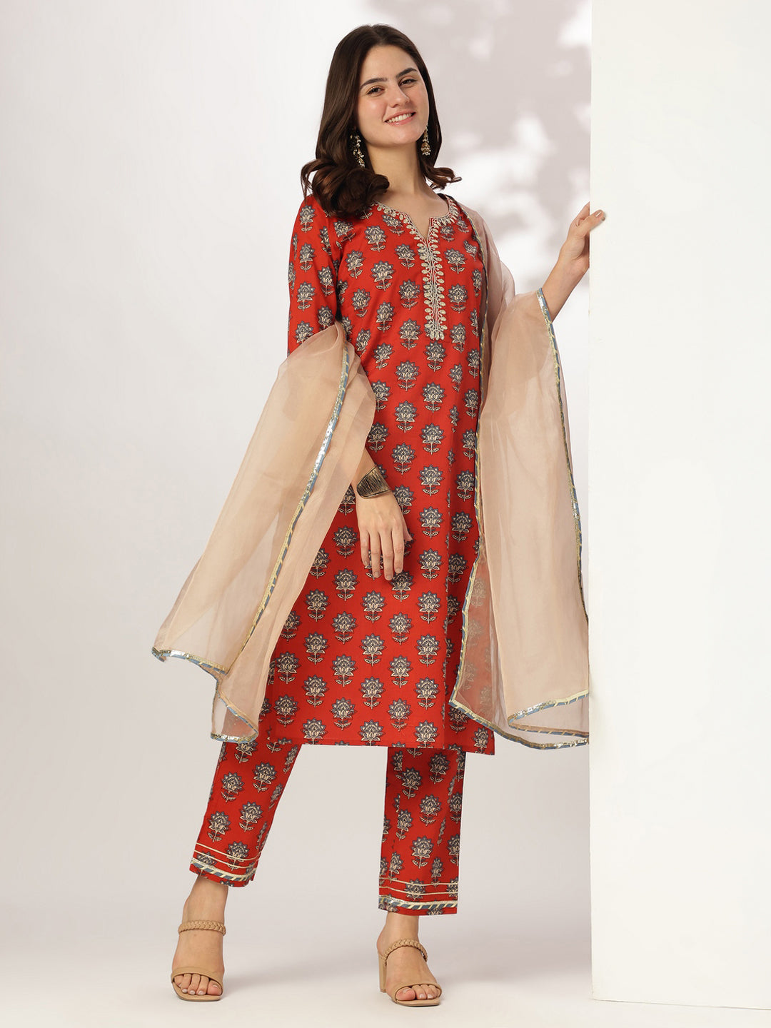 Janasya Bright Cotton Floral Straight Kurta Set - Distacart