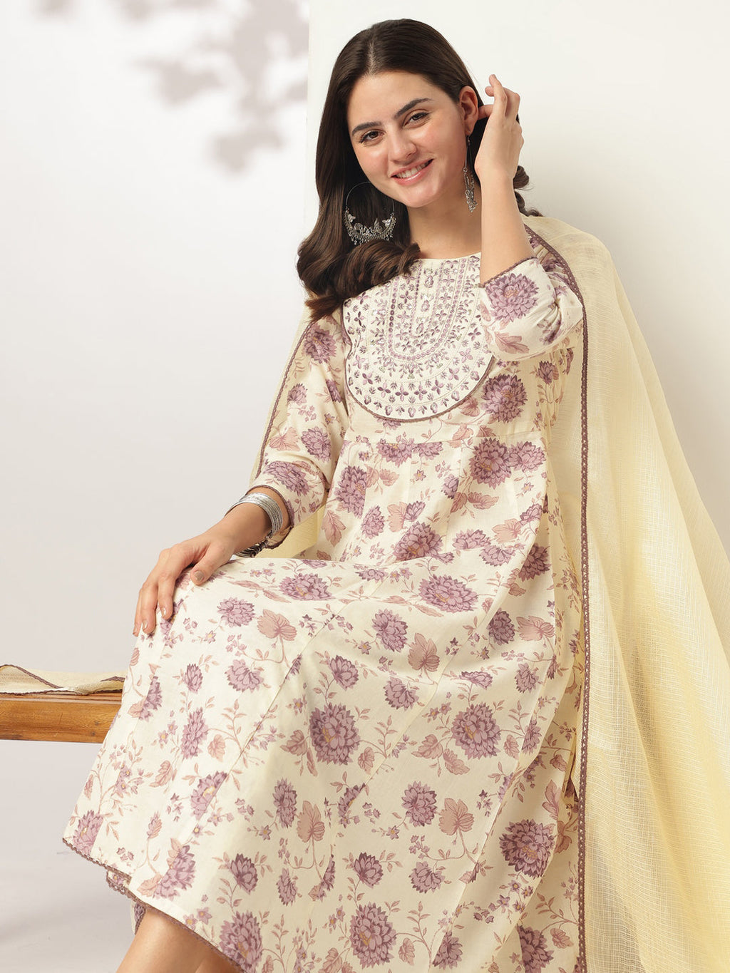 Janasya Light Cotton Floral Anarkali Kurta Set - Distacart