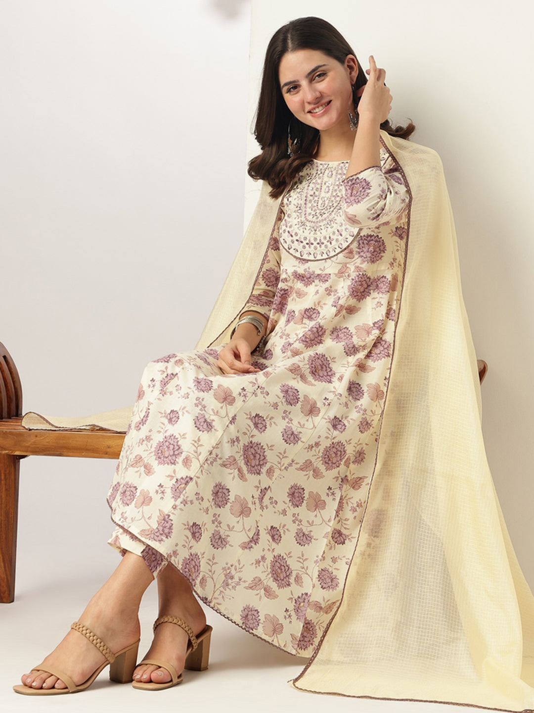 Janasya Light Cotton Floral Anarkali Kurta Set - Distacart