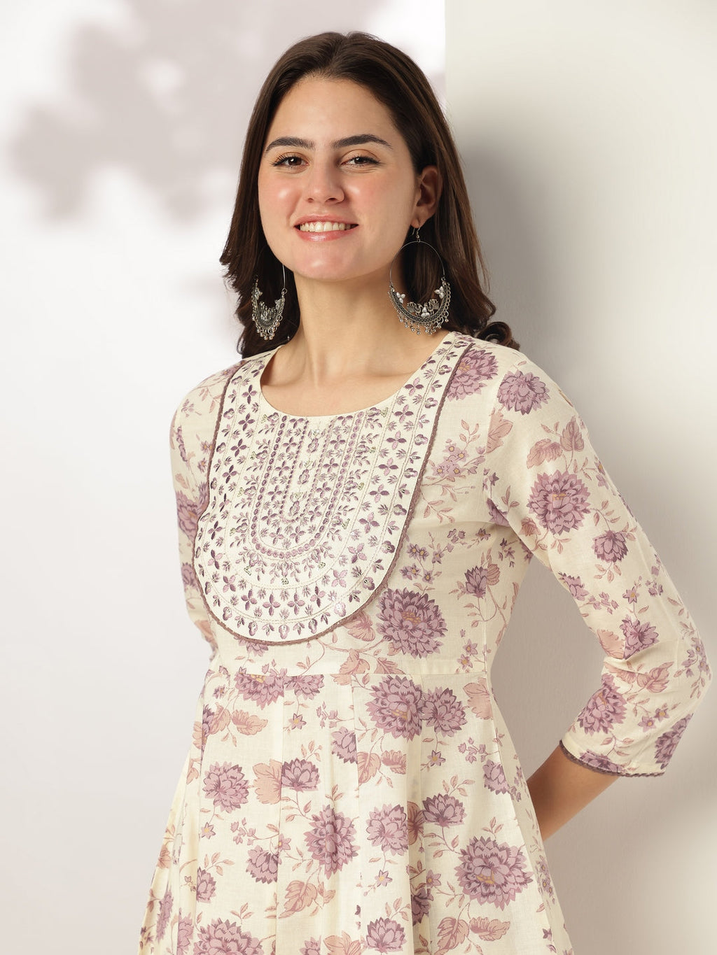 Janasya Light Cotton Floral Anarkali Kurta Set - Distacart