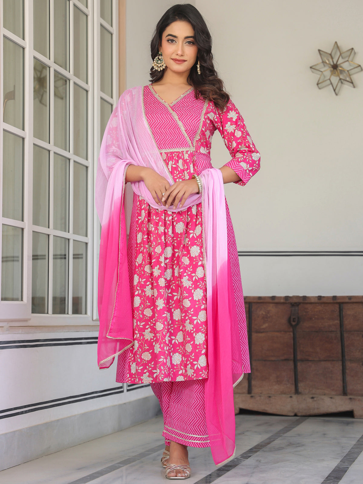 Janasya Bright Cotton Floral A-Line Kurta Set - Distacart