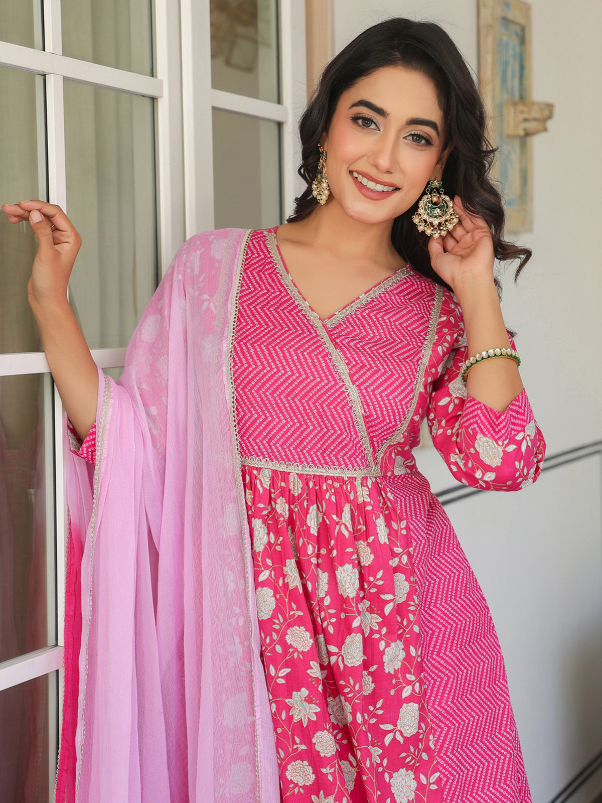Janasya Bright Cotton Floral A-Line Kurta Set - Distacart