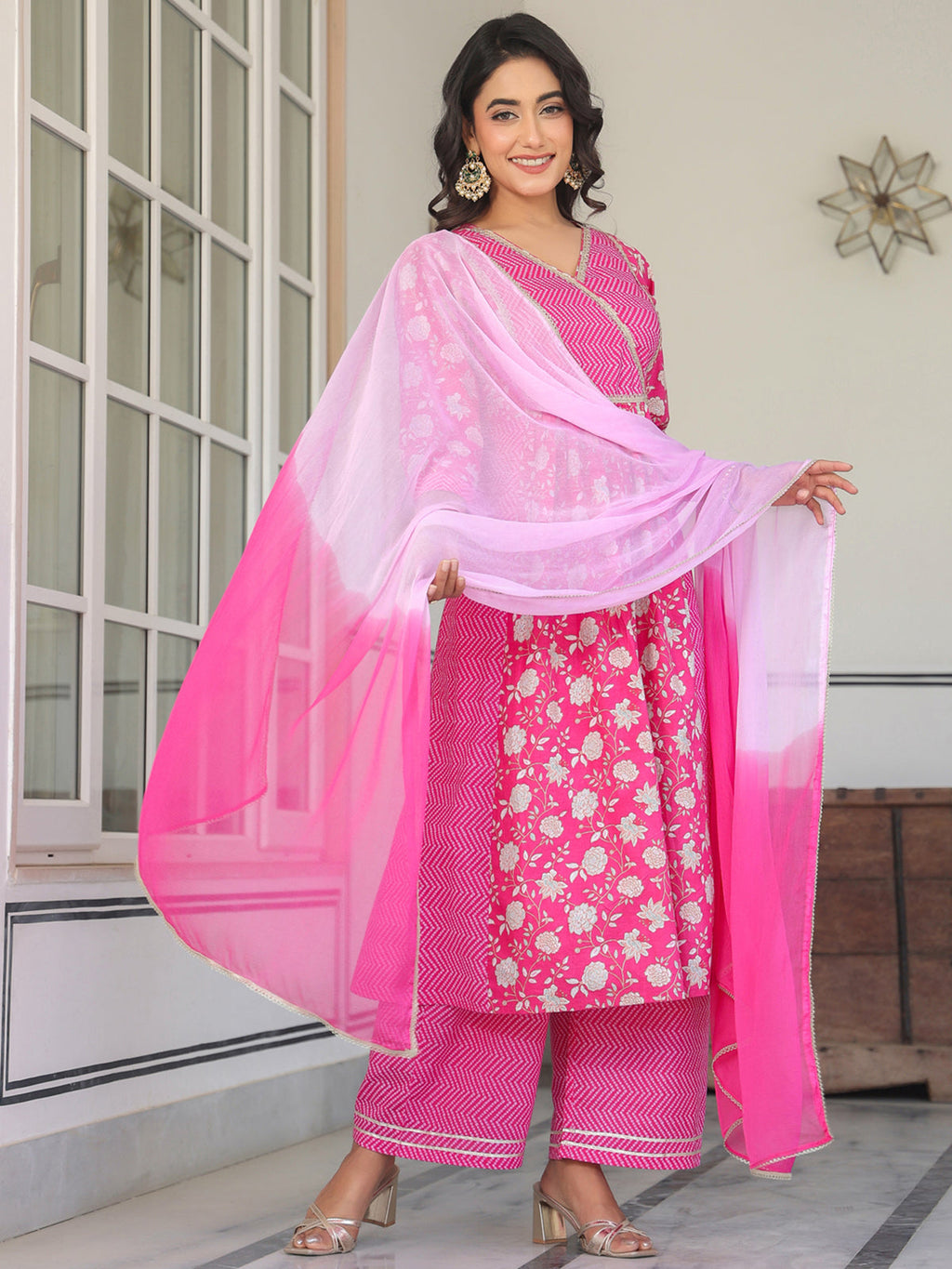 Janasya Bright Cotton Floral A-Line Kurta Set - Distacart