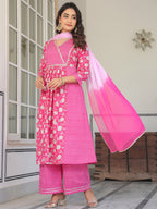 Janasya Bright Cotton Floral A-Line Kurta Set - Distacart