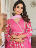 Janasya Bright Cotton Floral A-Line Kurta Set - Distacart