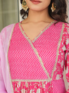 Janasya Bright Cotton Floral A-Line Kurta Set - Distacart