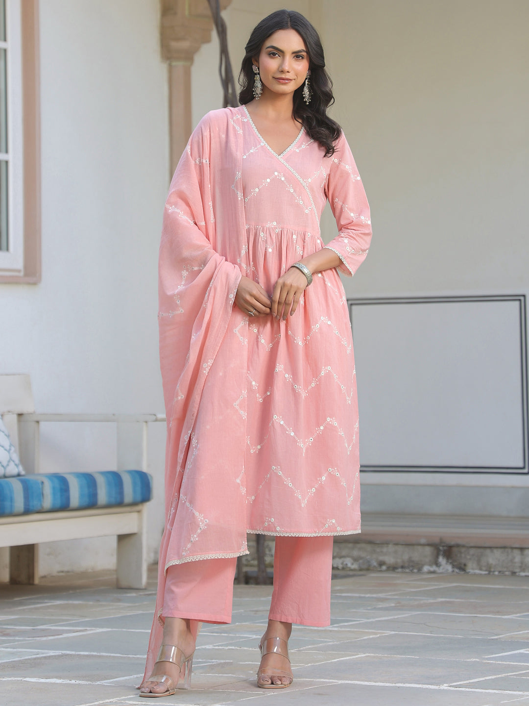Janasya Light Cotton Embroidered A-Line Kurta Set - Distacart